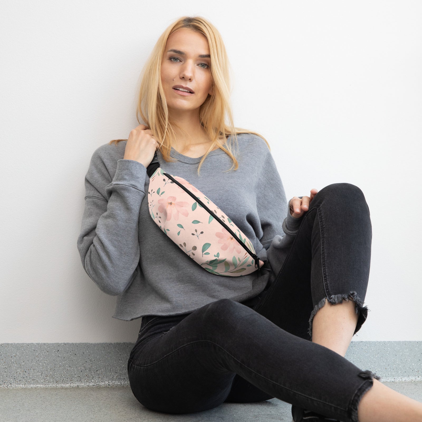 Sac banane fleurs pastel crème – vue 3