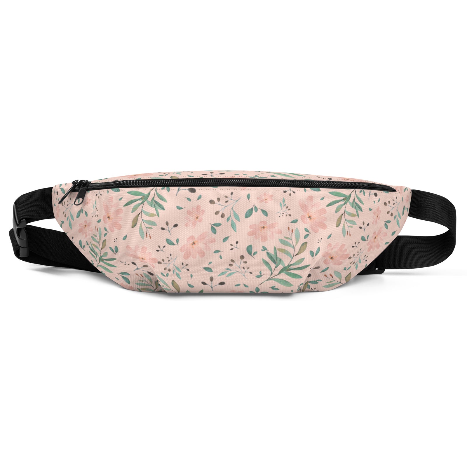 Sac banane fleurs aquarelle rose poudré