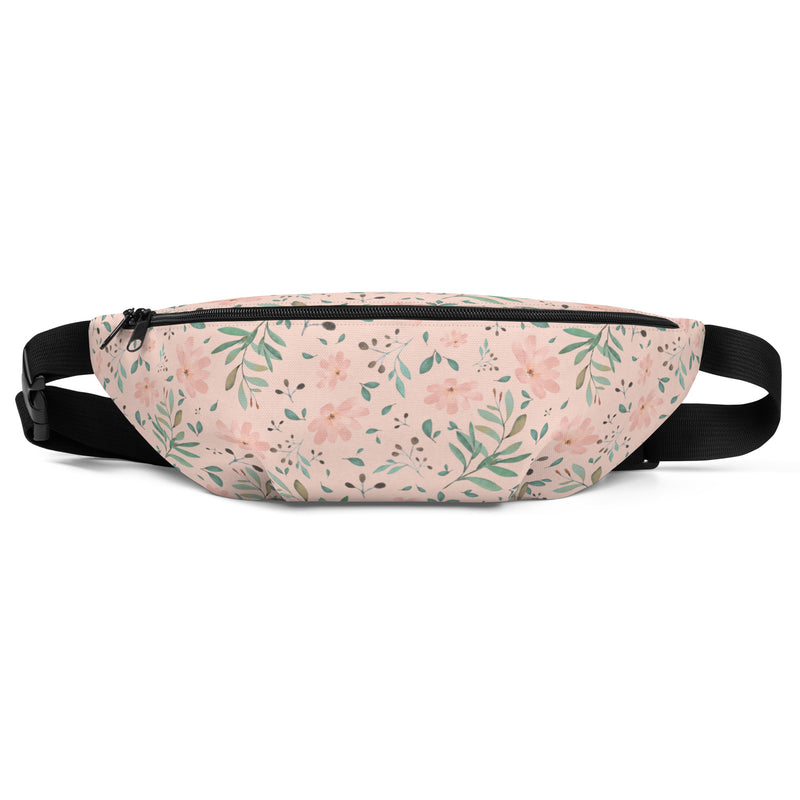 Sac banane fleurs aquarelle rose poudré