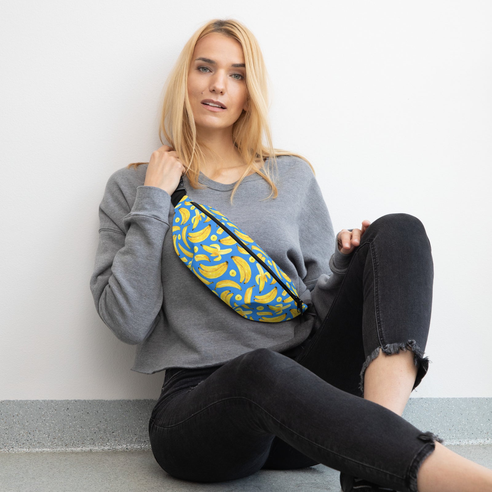 Sac banane imprimé bananes fond bleu – vue 8