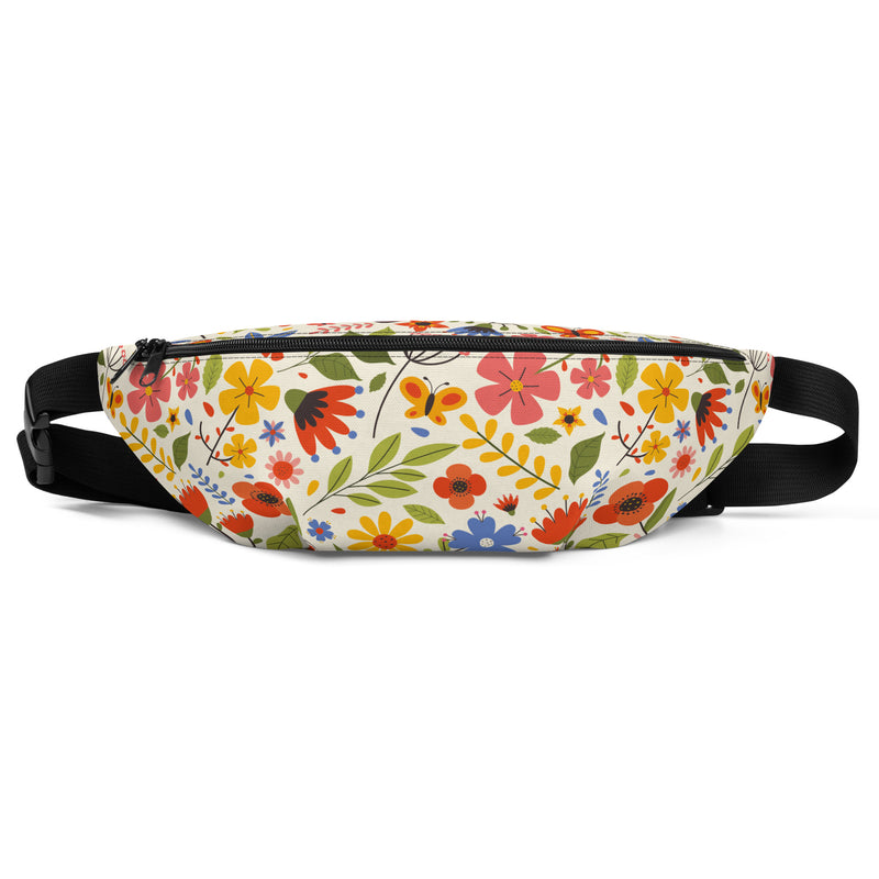 Sac banane fleurs multicolores fond crème