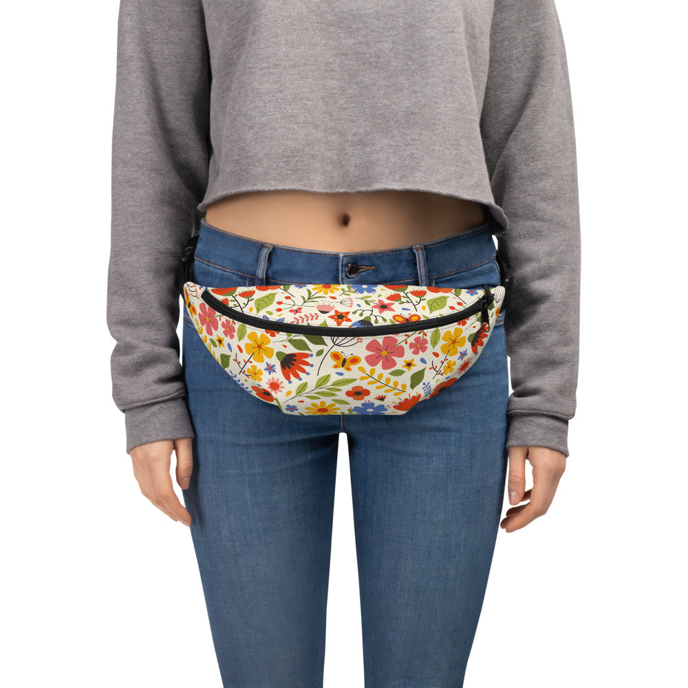 Sac banane fleurs multicolores fond crème – vue 2