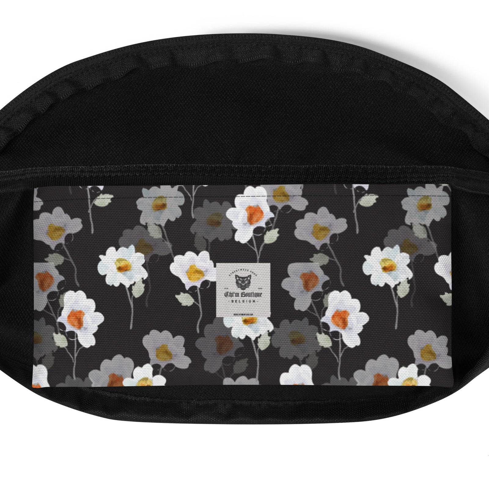 Sac banane fleurs blanches fond noir – vue 5
