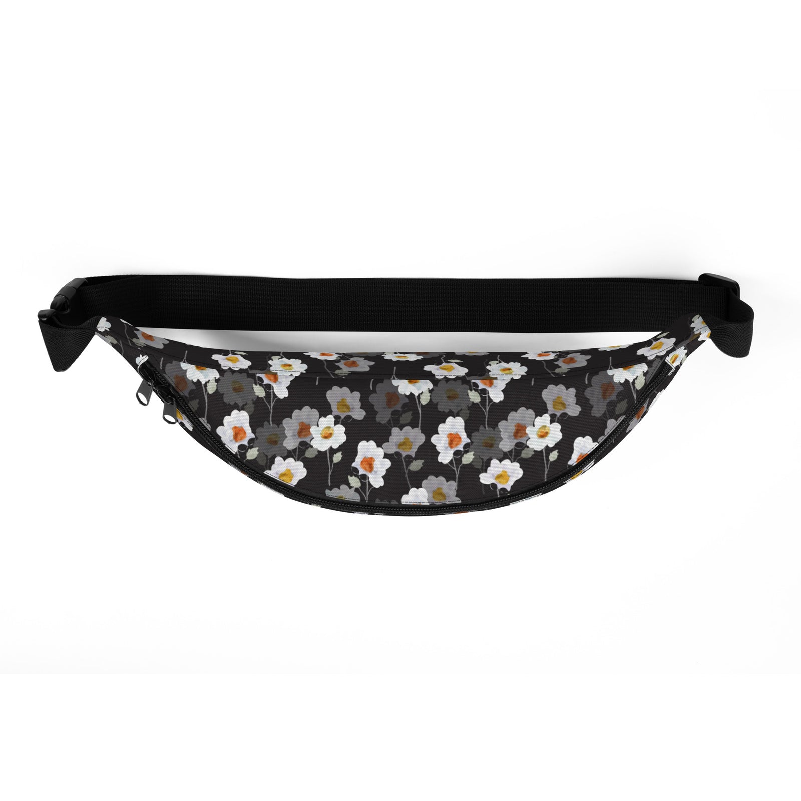 Sac banane fleurs blanches fond noir – vue 3