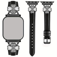 Bracelet Apple Watch fin en cuir avec attaches bijou, coloris noir intégral