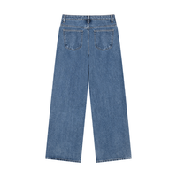 Dos du jean large femme taille haute délavé bleu jean