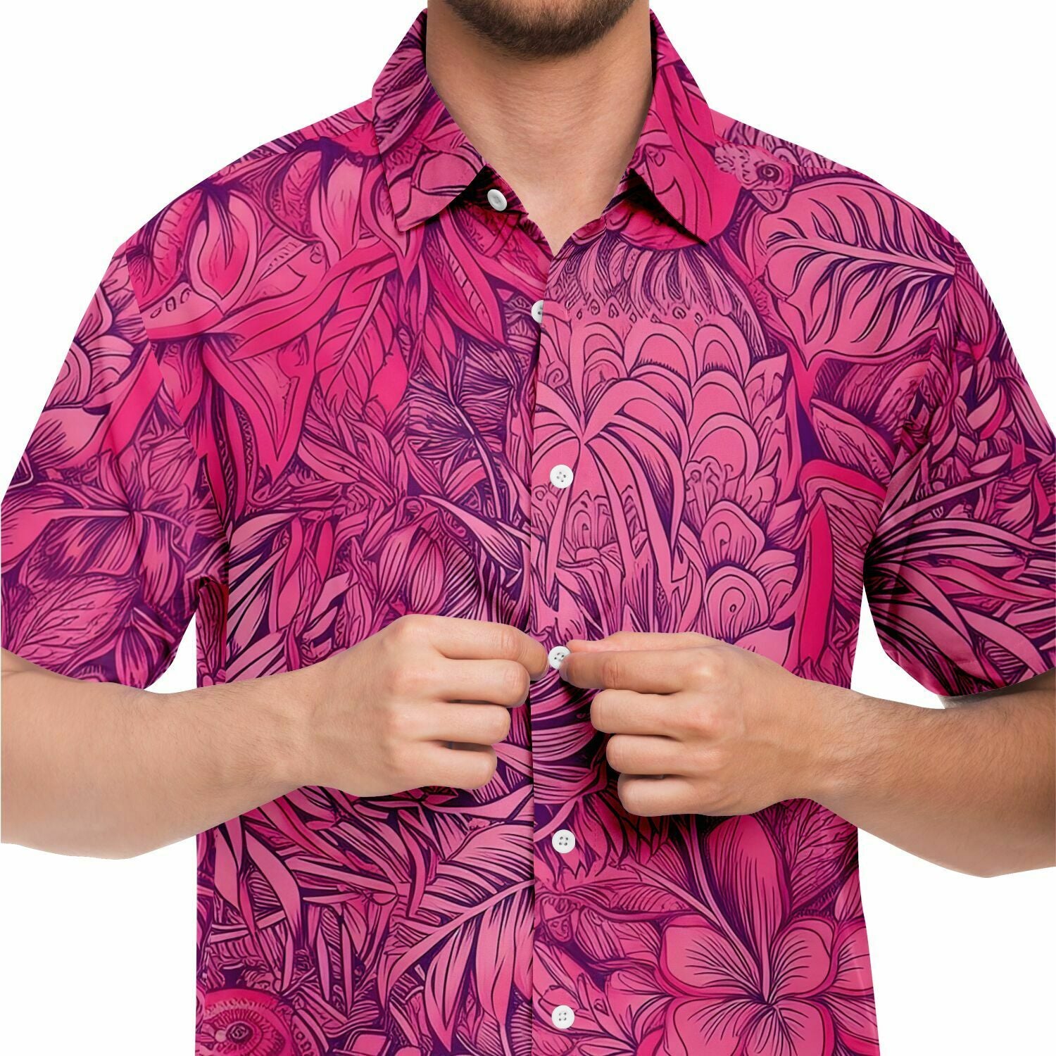 chemise légère homme fleurs roses