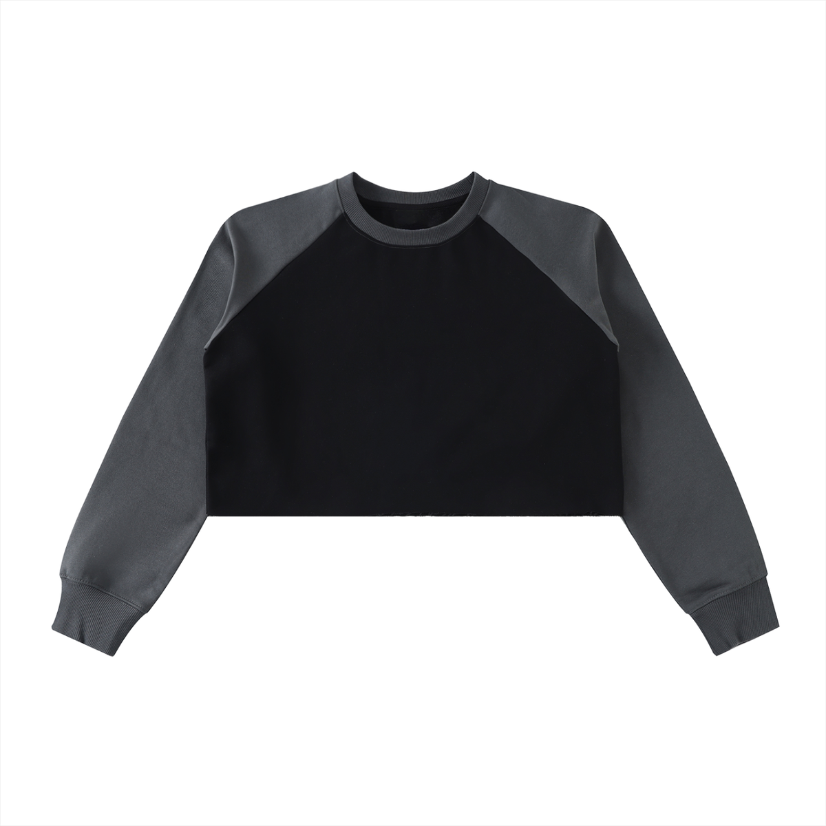 Sweat crop top femme raglan bicolore noir, vue de face