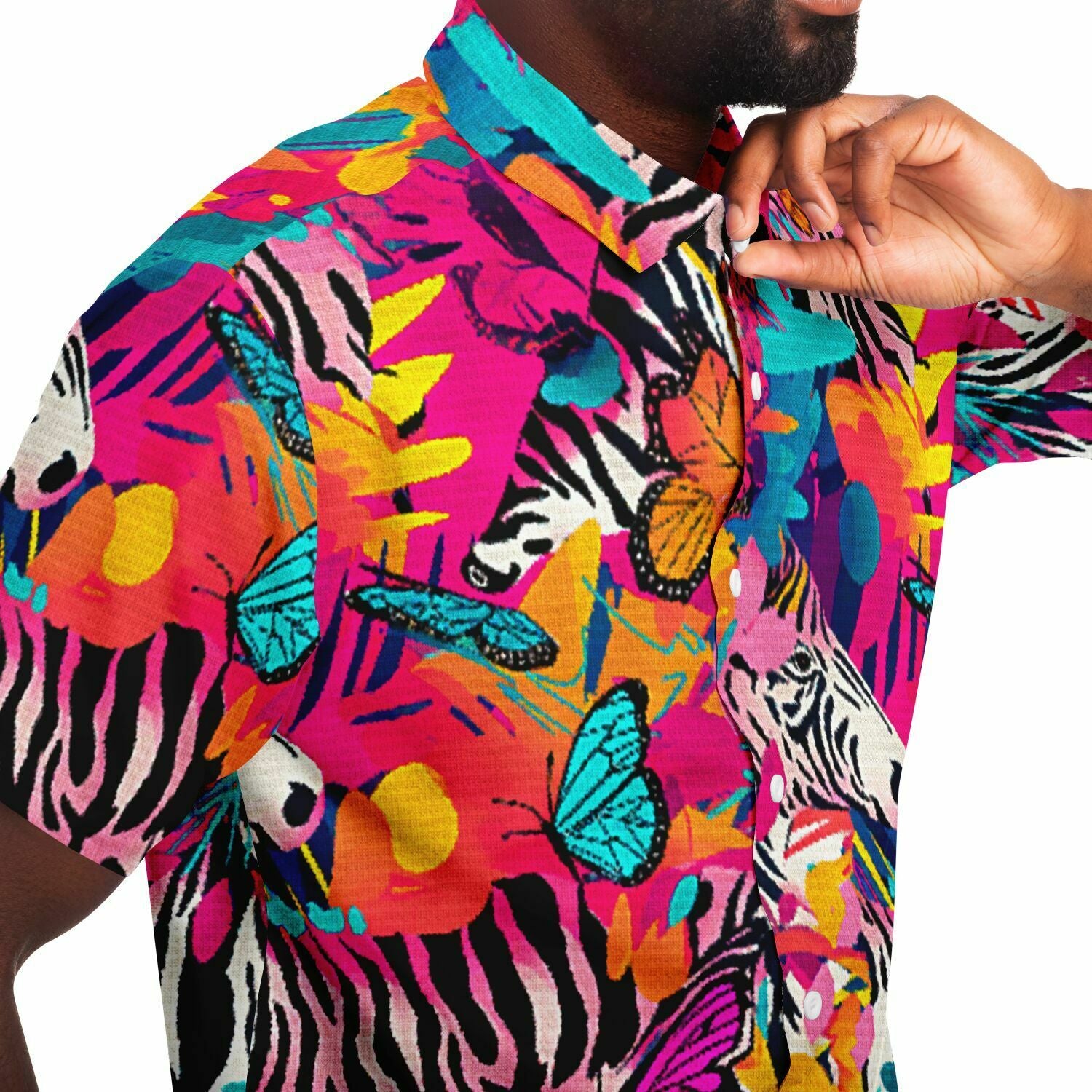 chemise homme manches courtes motif tropical