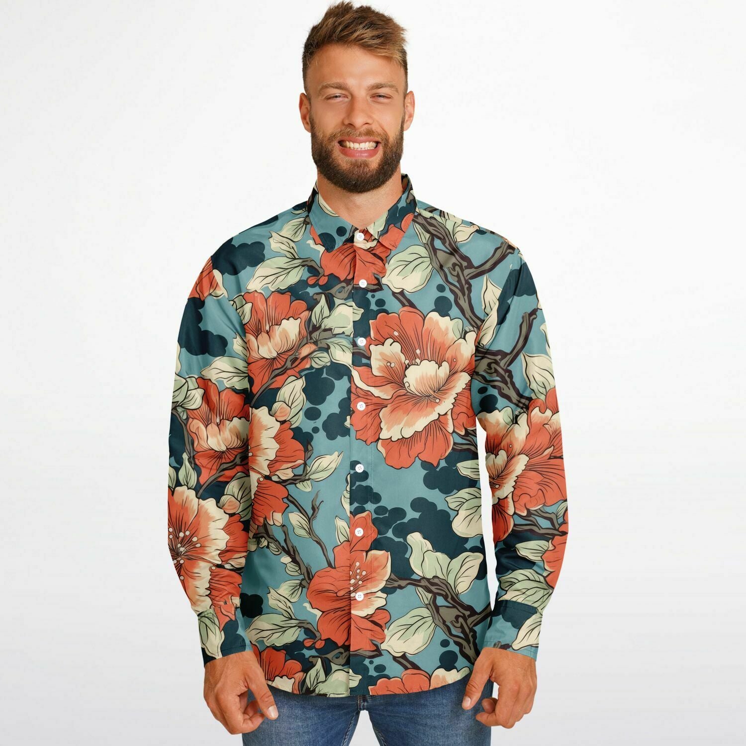 chemise à manches longues homme fleurs exotiques