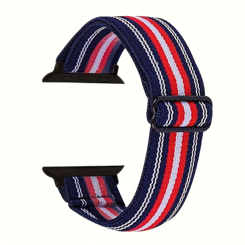 Bracelet Apple Watch élastique tissé à motifs, coloris marine rayé rouge