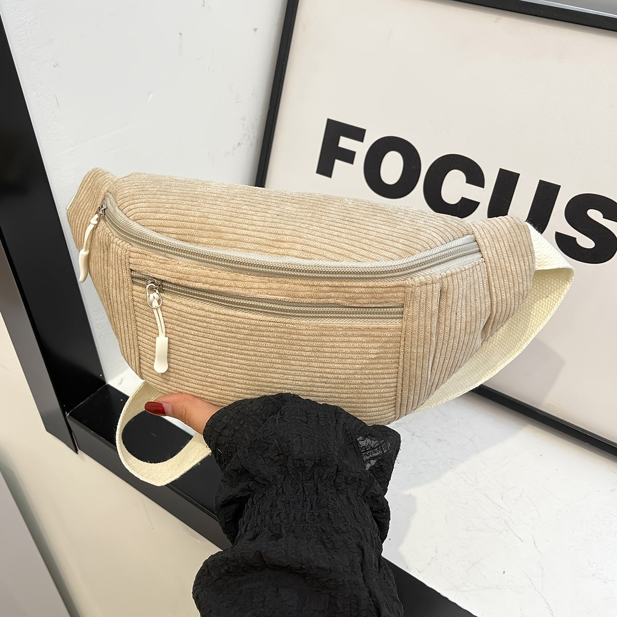 Sac banane velours côtelé beige – vue 6