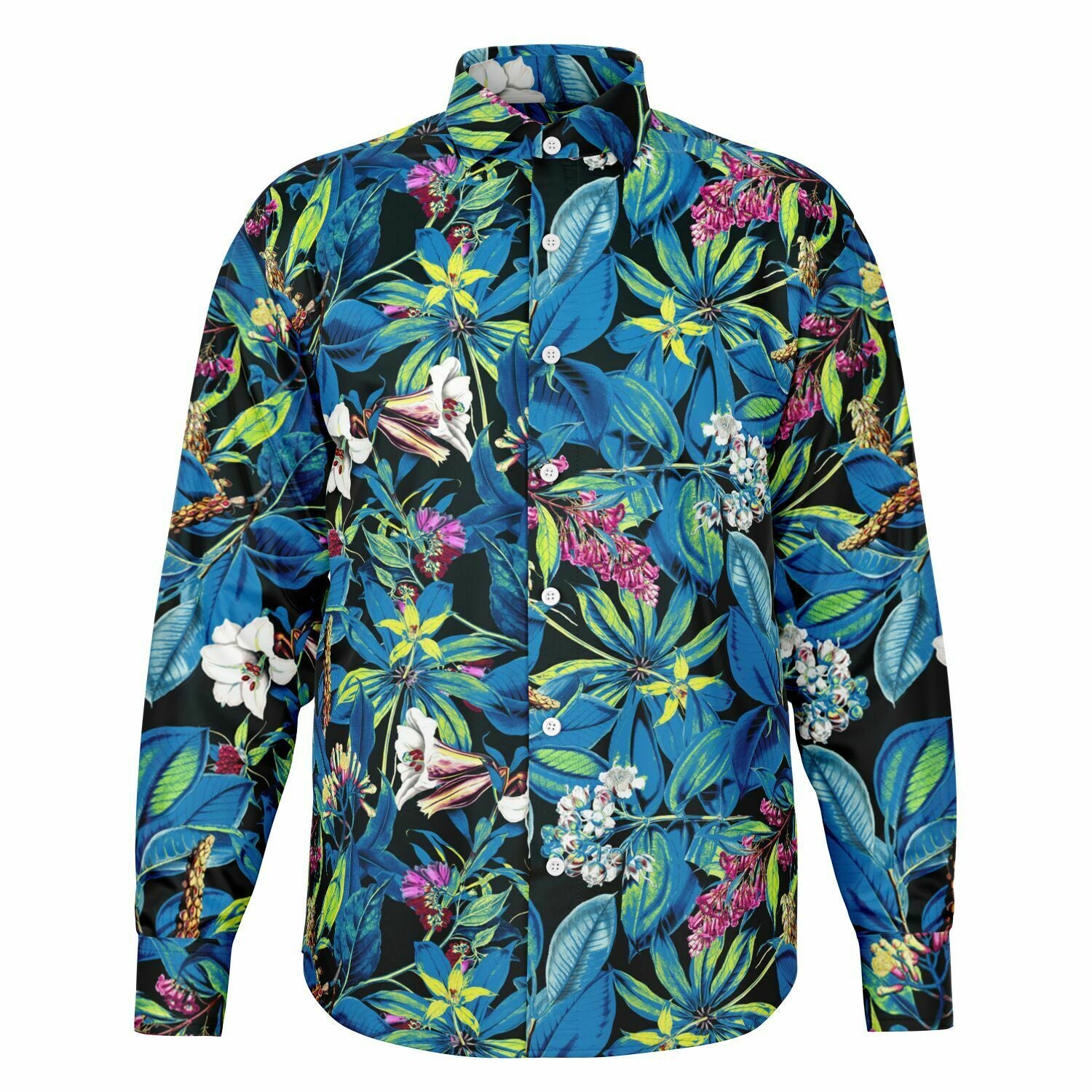 CHEMISE HOMME originale à fleurs bleues MANCHES LONGUES