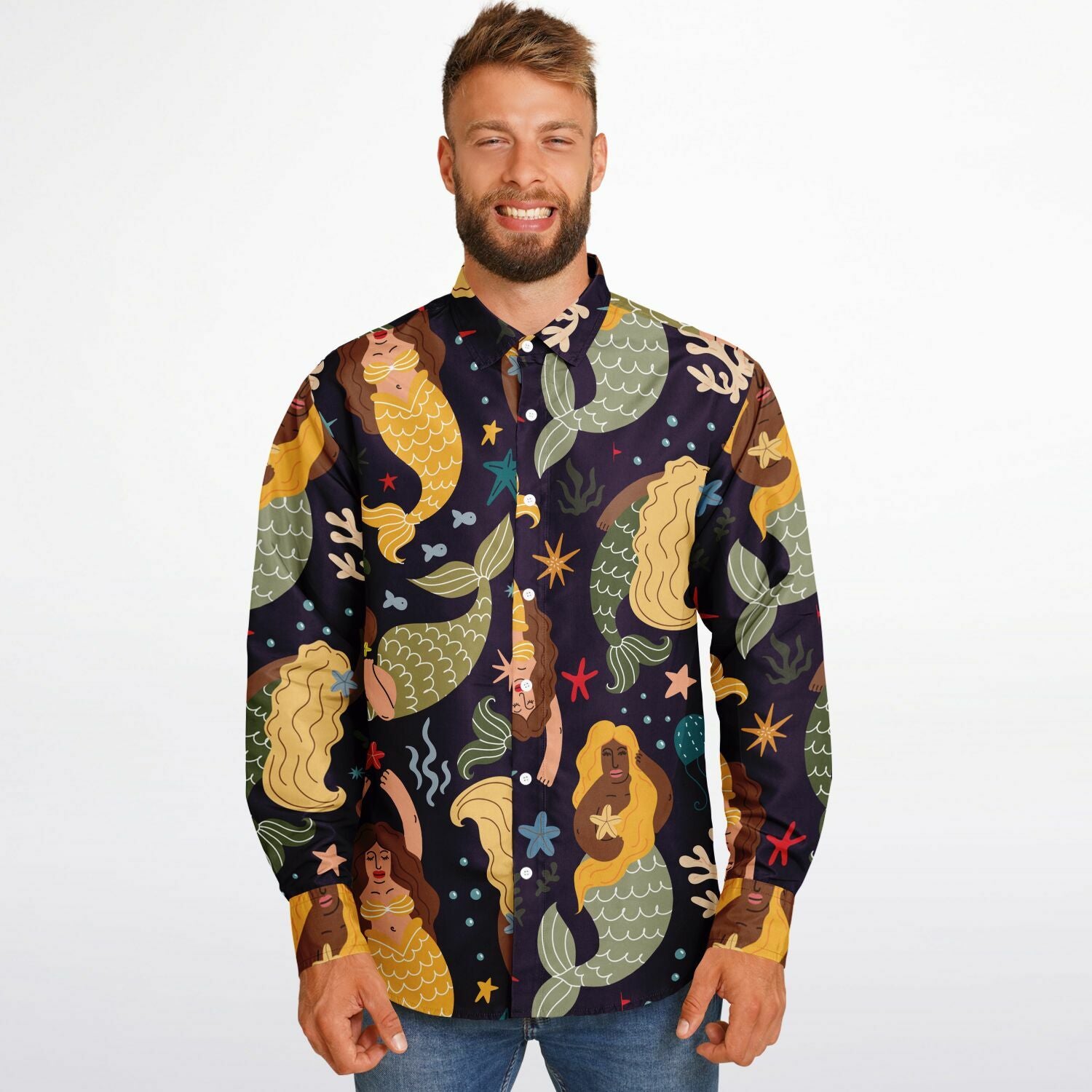 chemise à manches longues pour homme style sirène