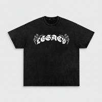 T-shirt oversized LEGACY noir marbré à plat - imprimé gothique blanc centré sur le torse