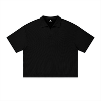 Polo Waffle Vintage Wash Noir — Streetwear Belge