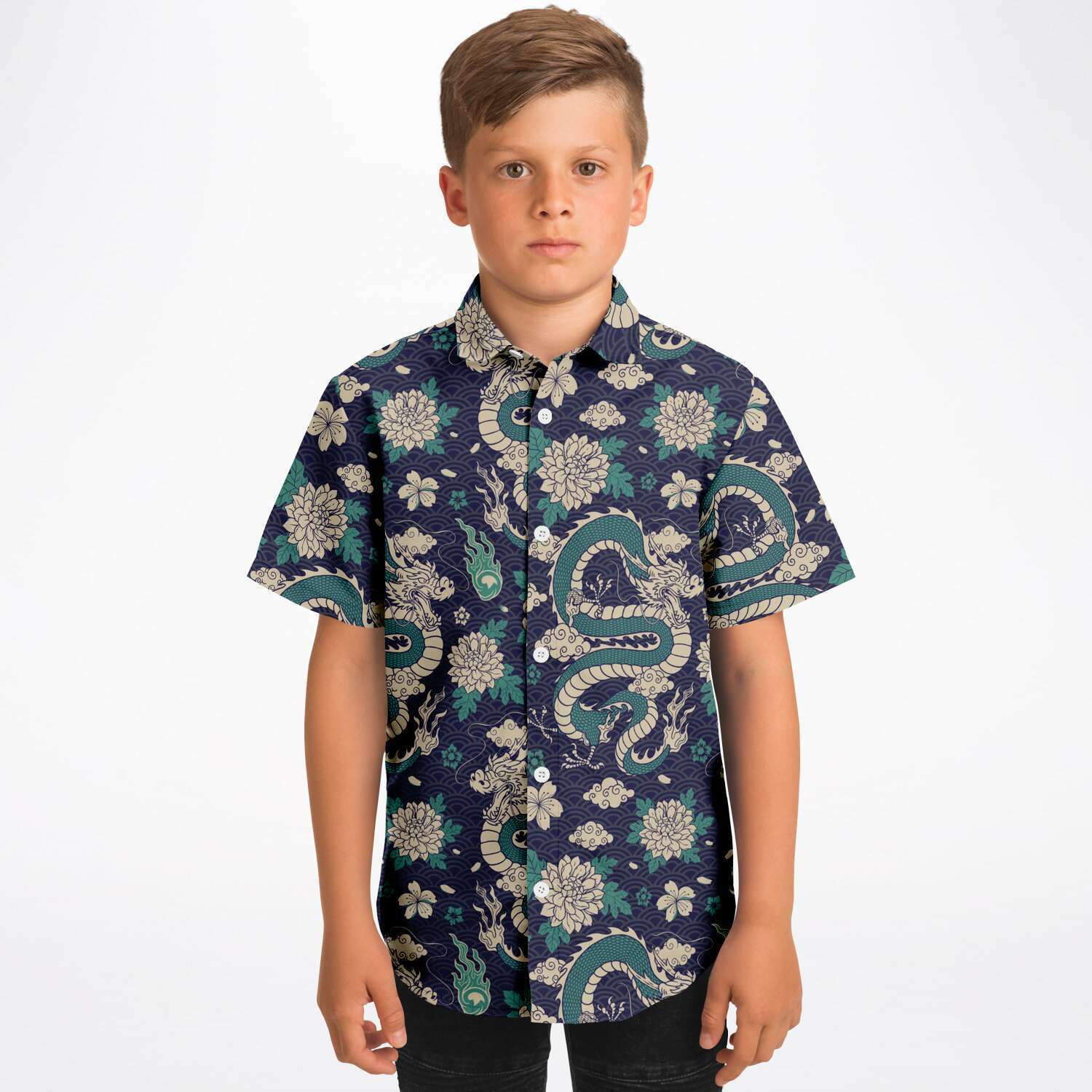 Chemise garçon originale dragon japonais manches courtes