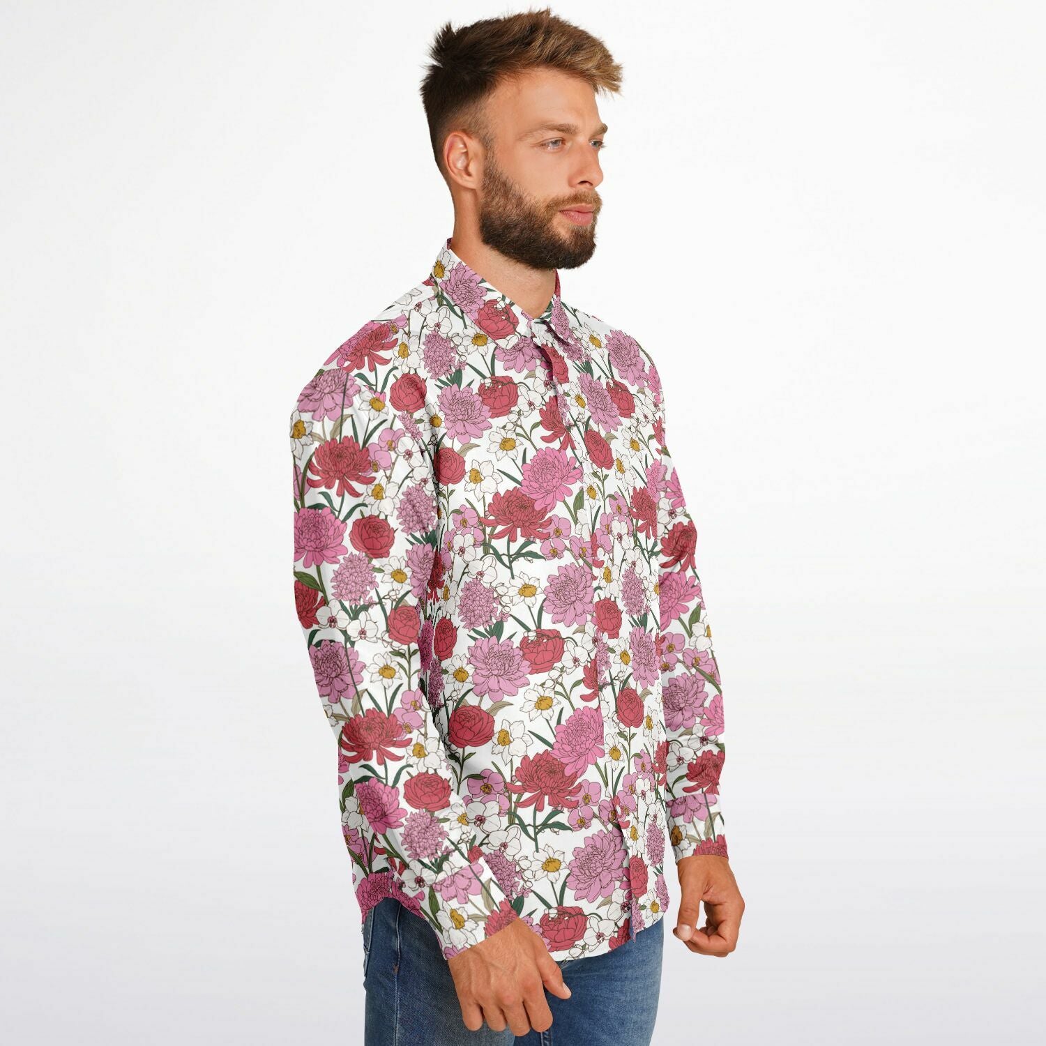 chemise printanière homme blanche à fleurs