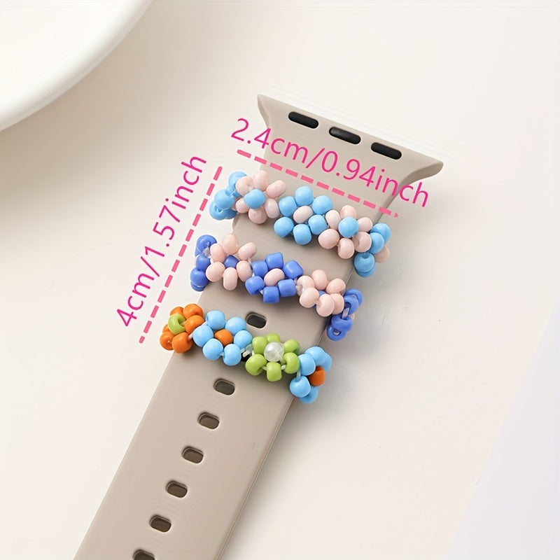 Charms en perles fleurs et smiley pour bracelet Apple Watch, vue détaillée