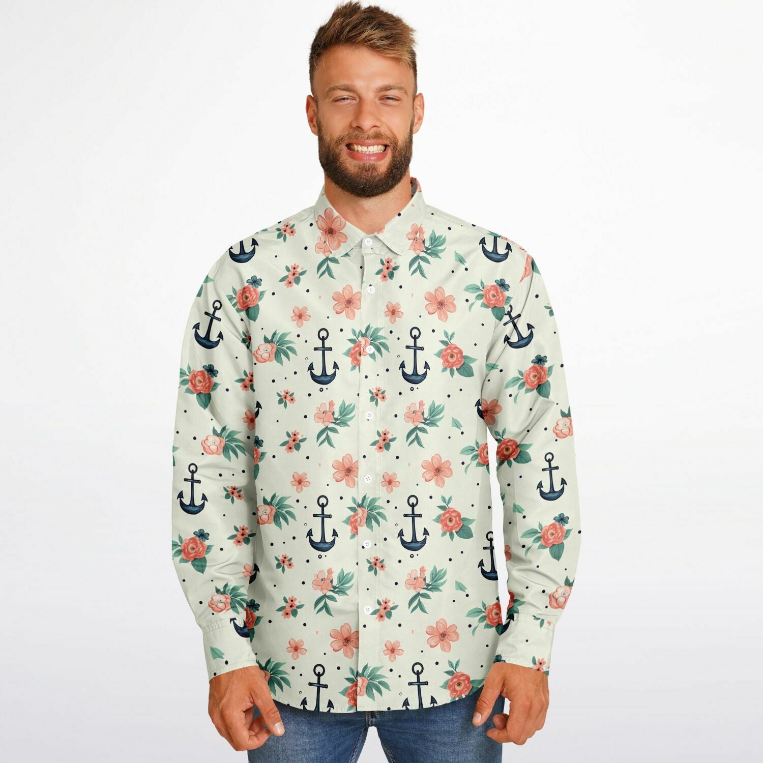 CHEMISE HOMME - MANCHES LONGUES à fleur et encre marine