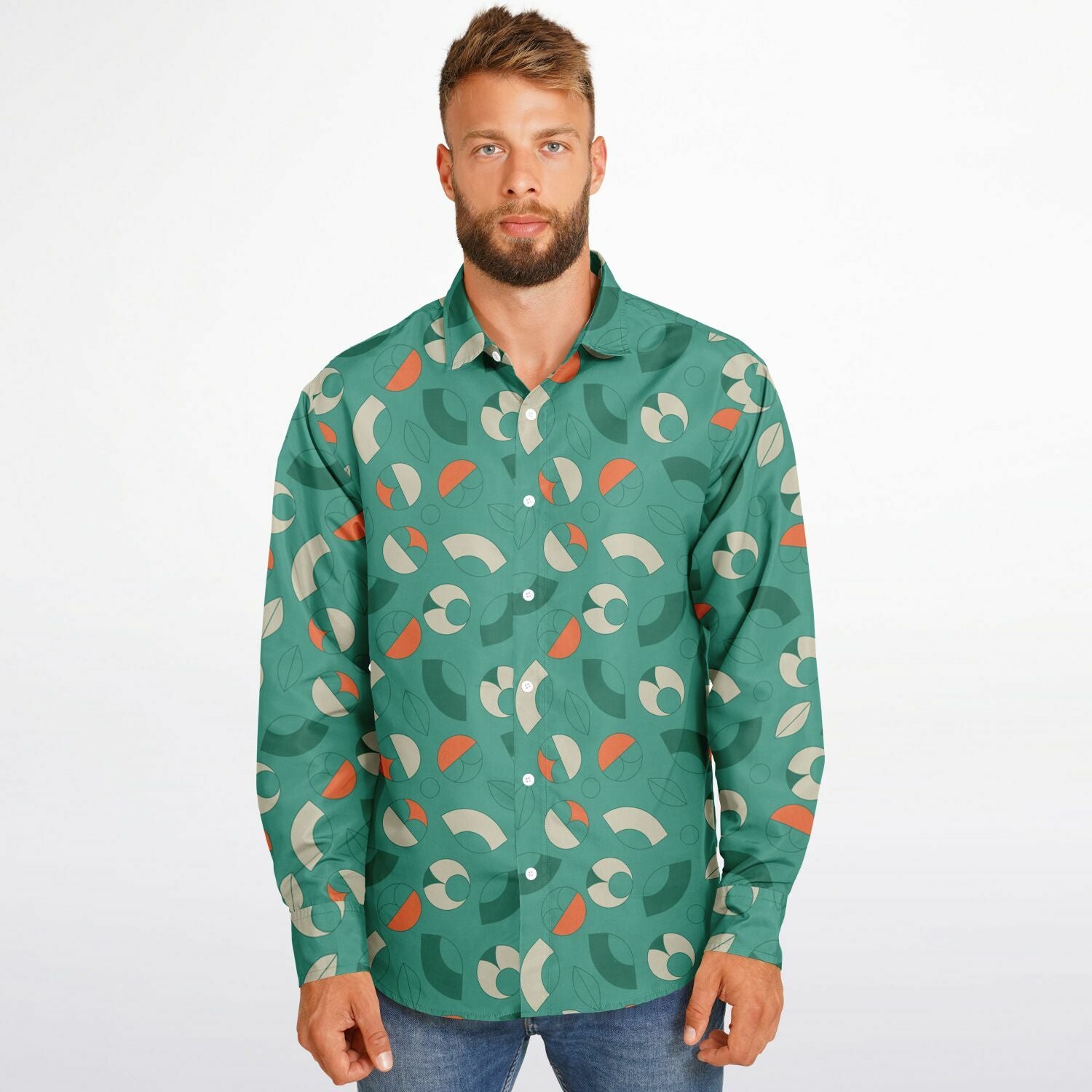vêtement homme chemise verte avec motifs géométriques