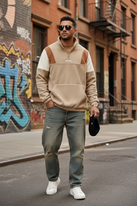 Sweat à capuche homme à motifs colorés et broderie de lettres, pull à demi-zip haut col, style streetwear décontracté pour un usage quotidien et en extérieur
