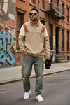 Sweat à capuche homme à motifs colorés et broderie de lettres, pull à demi-zip haut col, style streetwear décontracté pour un usage quotidien et en extérieur