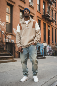Sweat à capuche homme à motifs colorés et broderie de lettres, pull à demi-zip haut col, style streetwear décontracté pour un usage quotidien et en extérieur