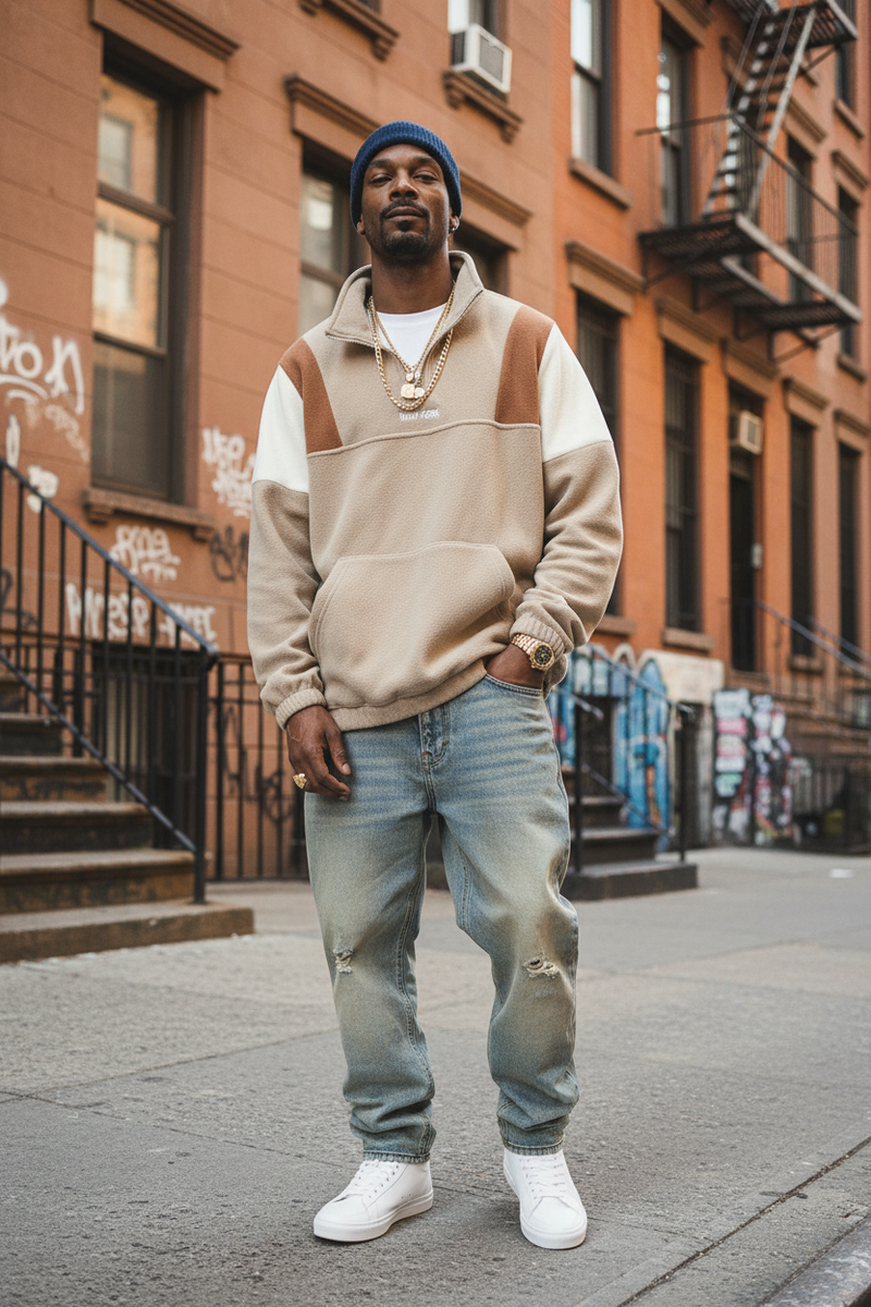 Sweat à capuche homme à motifs colorés et broderie de lettres, pull à demi-zip haut col, style streetwear décontracté pour un usage quotidien et en extérieur