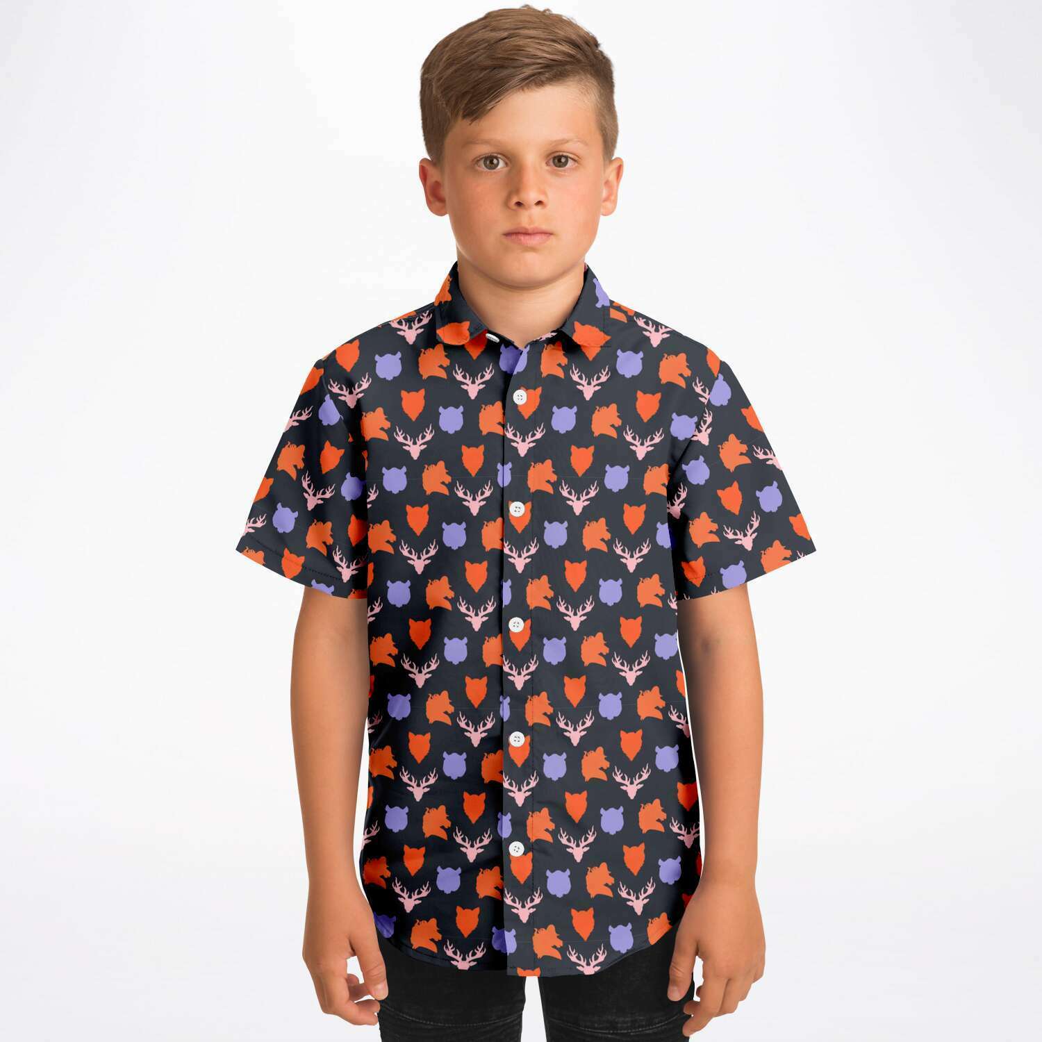 Chemise garçon originale mauve manches courtes