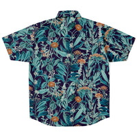 Chemise homme manches courtes jungle bleu canard, vue de dos à plat
