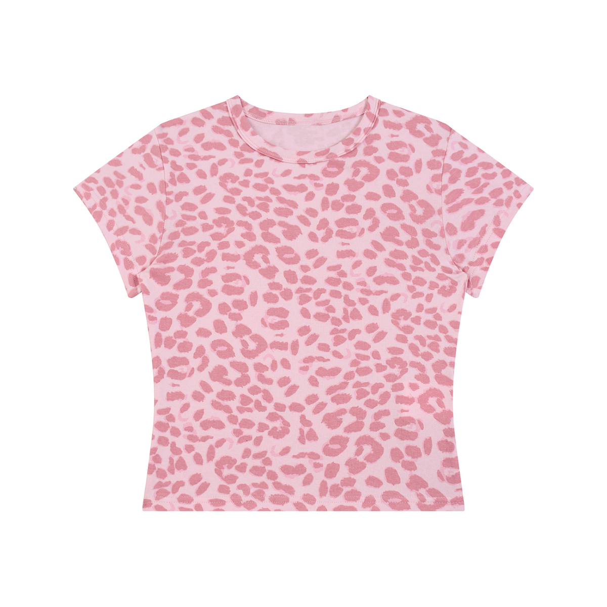 T-shirt femme léopard crop top rose coton, vue de face