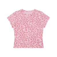 T-shirt femme léopard crop top rose coton, vue de face