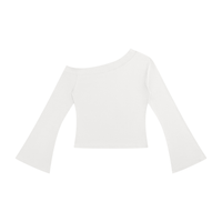 Dos du t-shirt femme asymétrique épaule dénudée crop top blanc