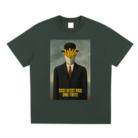 T-shirt belge oversized vert sapin - tableau surréaliste ceci n'est pas une frite