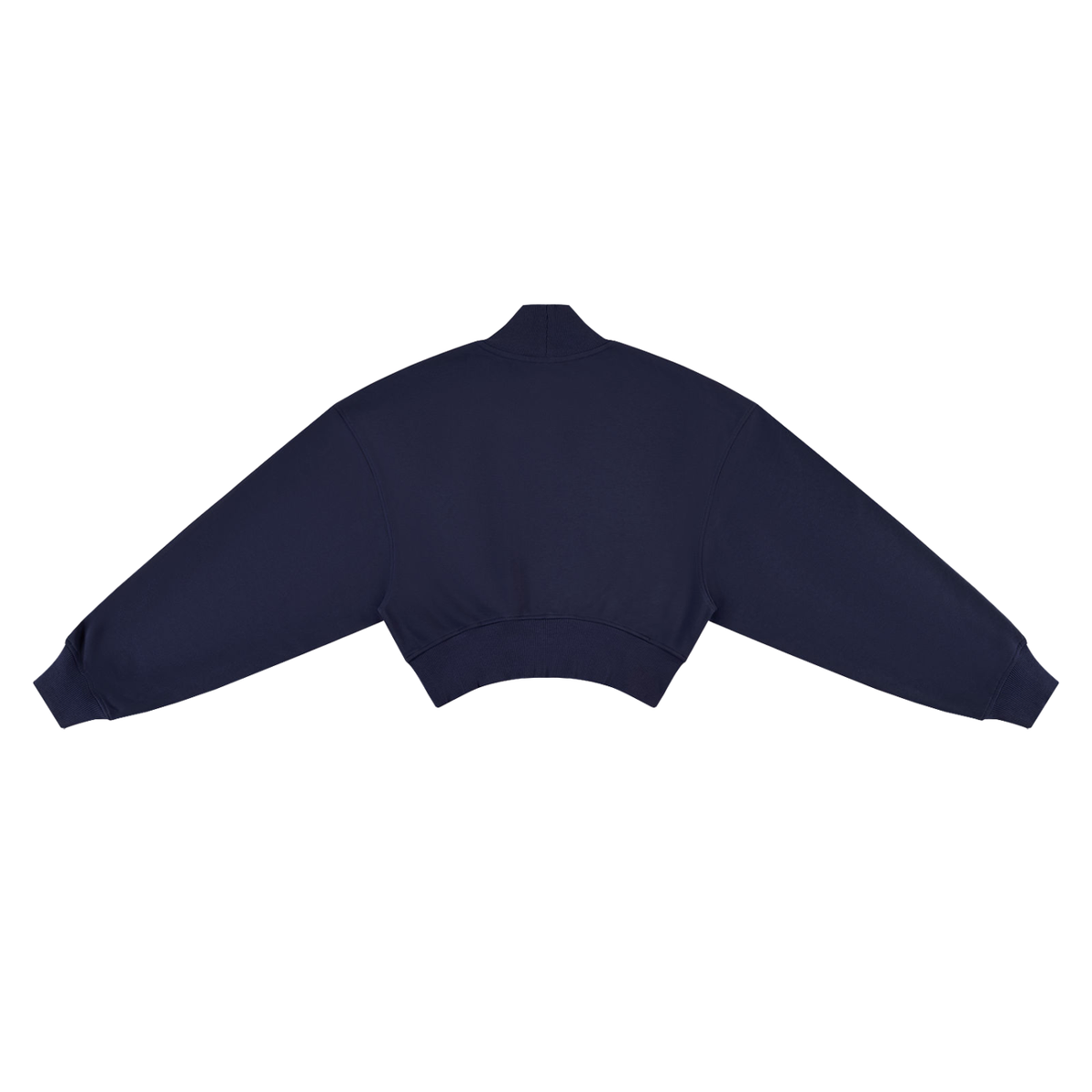 Dos du sweat col montant femme crop top bleu marine