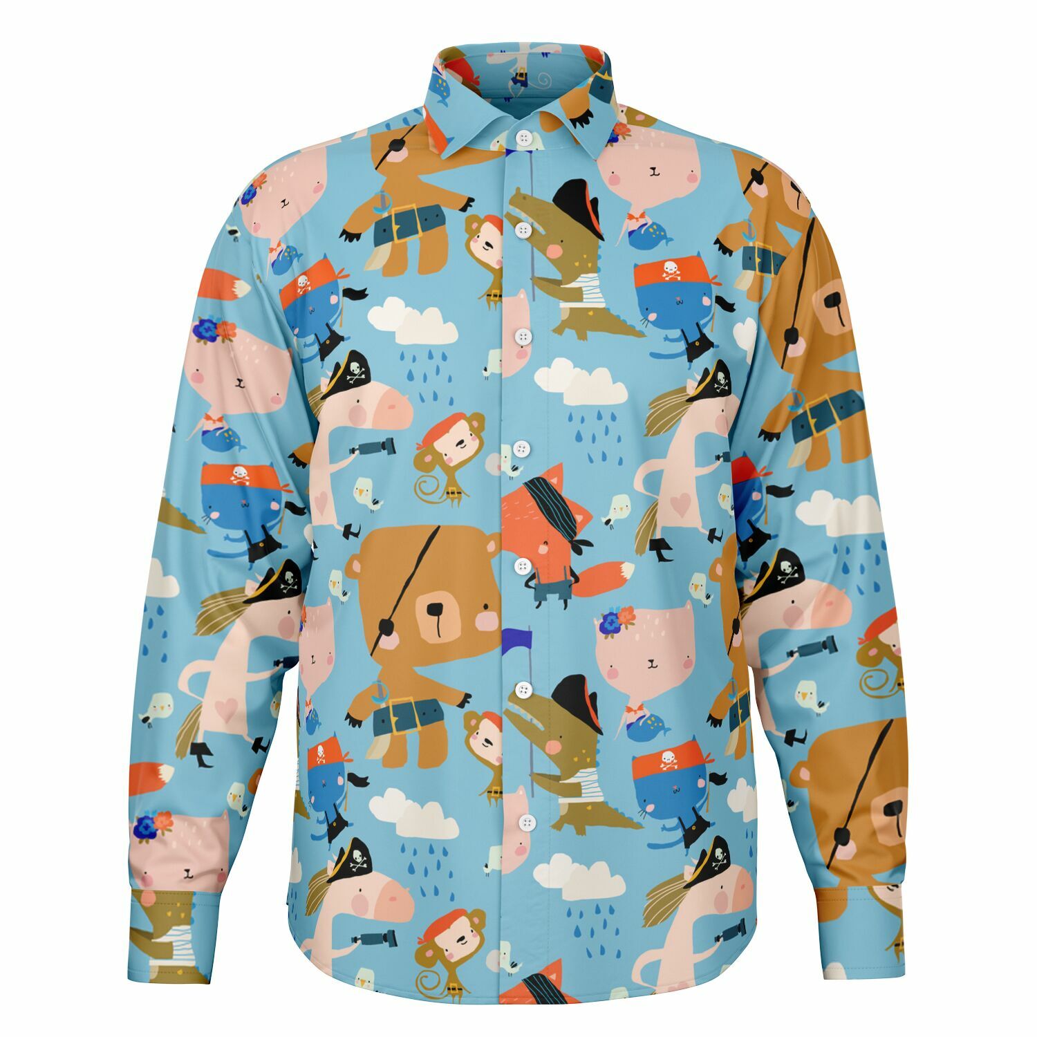 Chemise Homme bleue ambiance pirates animés - Manches Longues