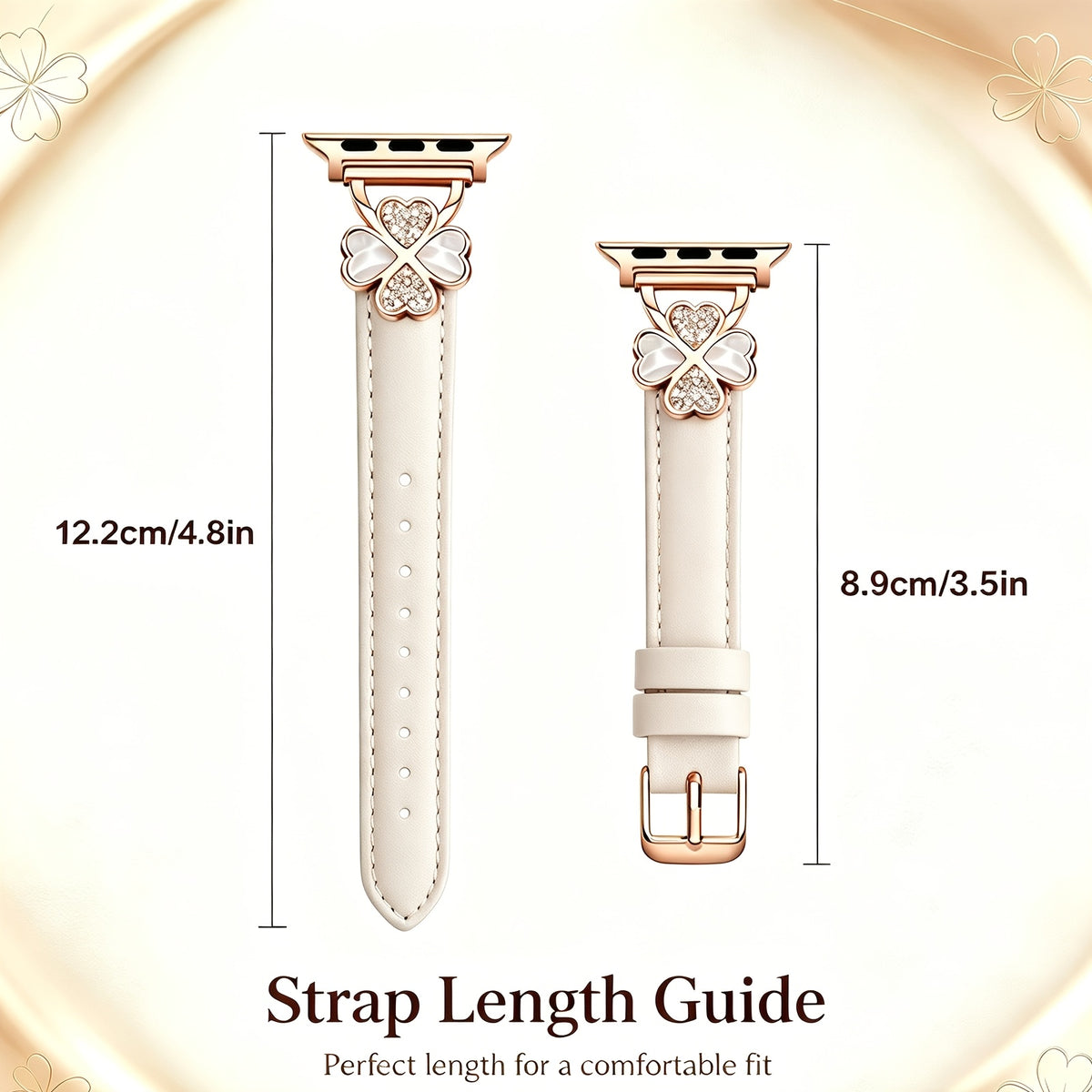 Bracelet Apple Watch fin en cuir avec attaches bijou, vue détaillée