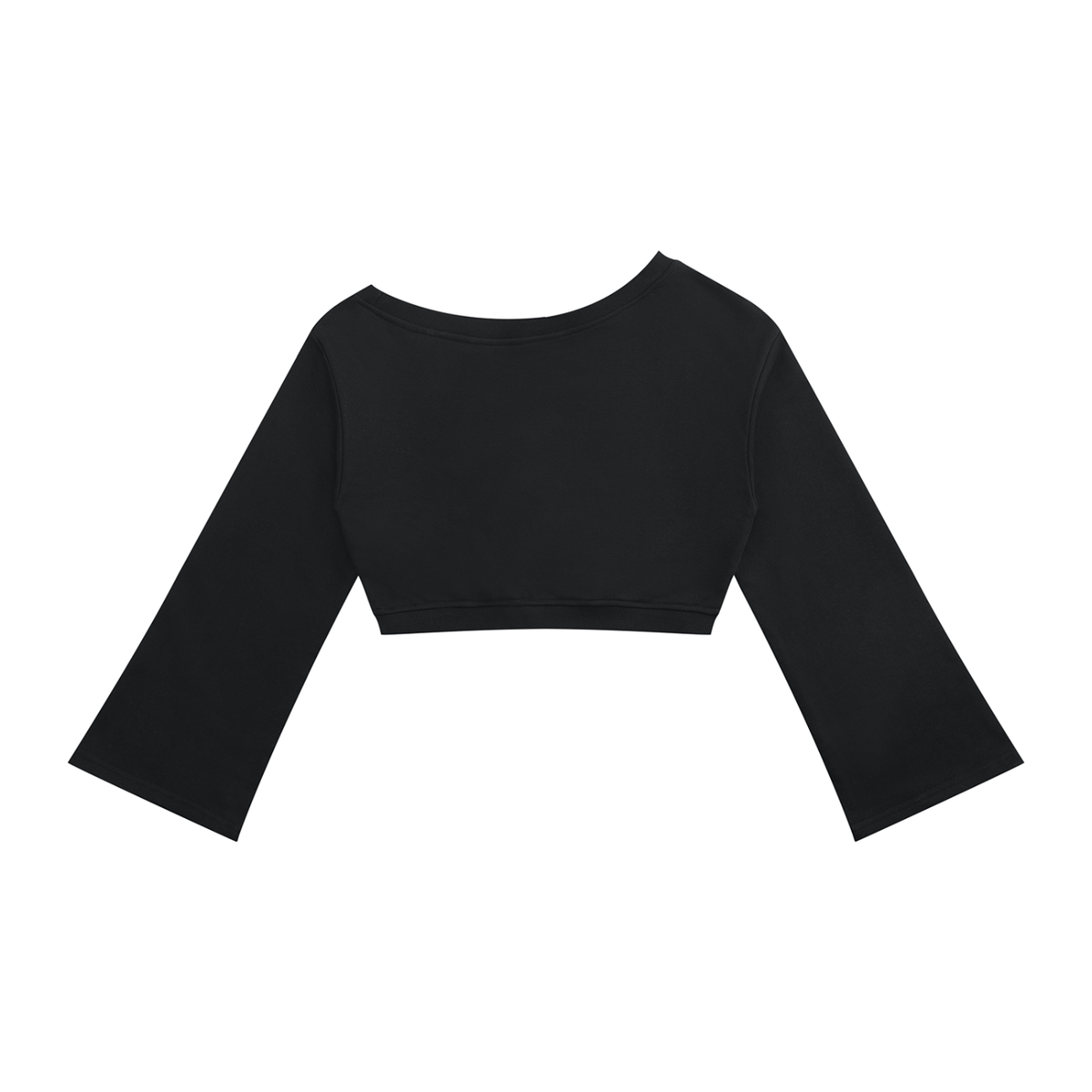 Dos du sweat crop top femme épaules dénudées manches évasées noir