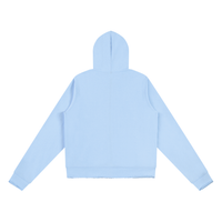 Dos du sweat zippé capuche femme bleu ciel