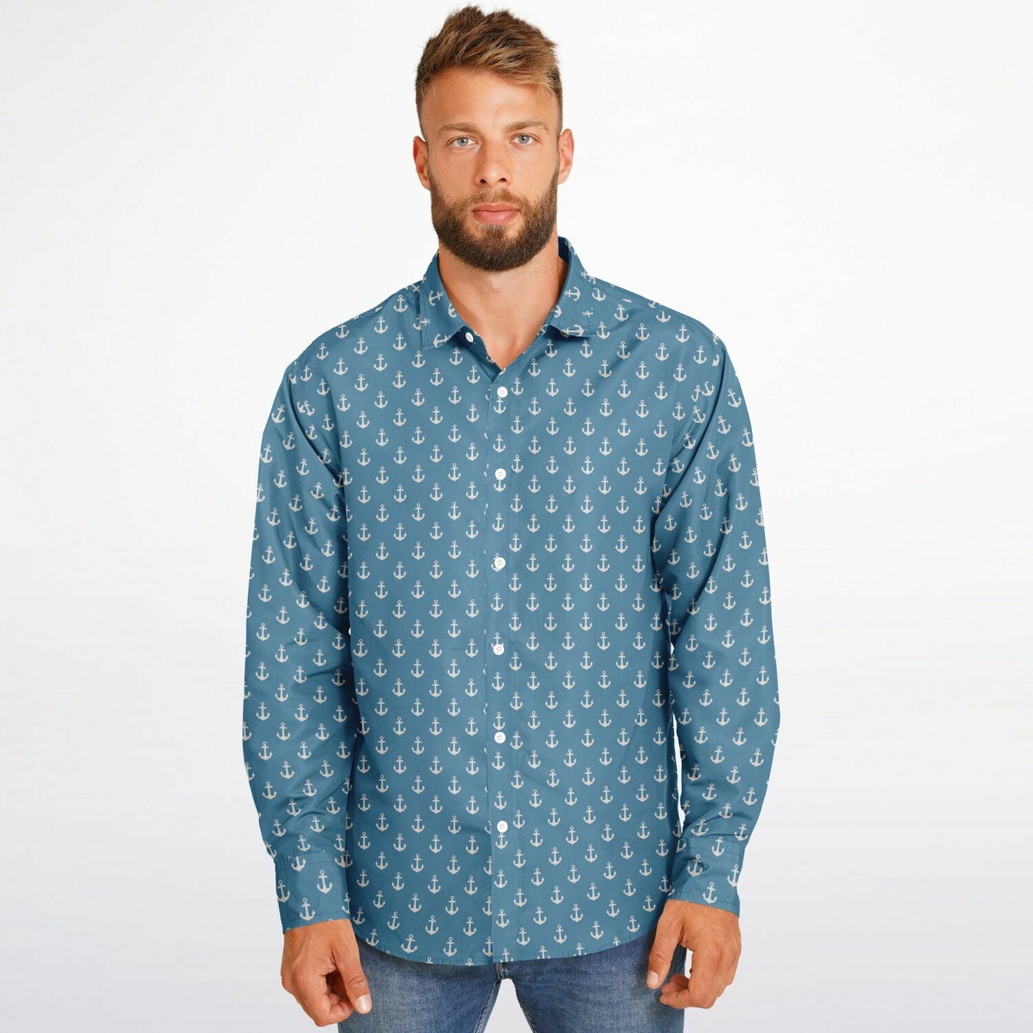 Chemise Homme bleue à encres marines  - Manches Longues