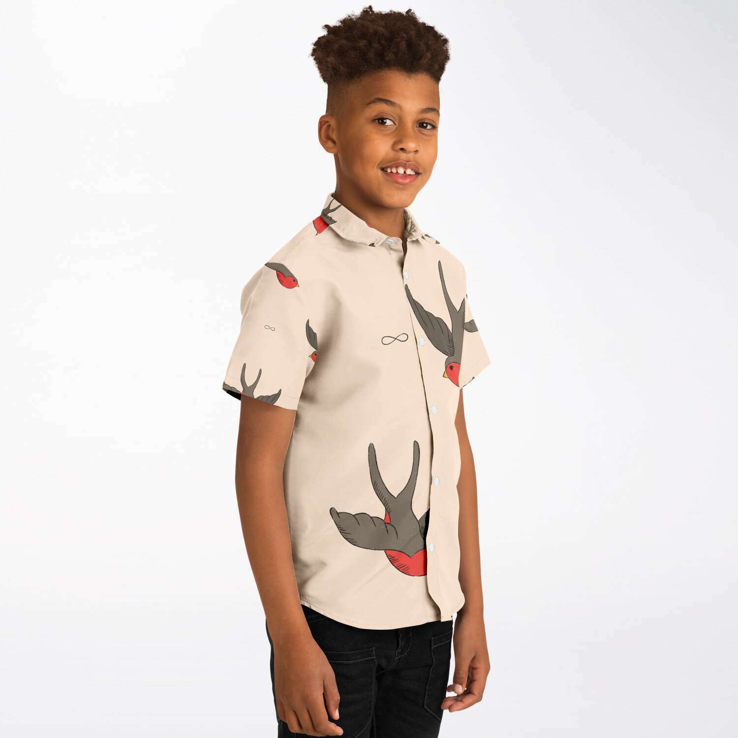 chemise à manches courtes motif hirondelle pour enfant
