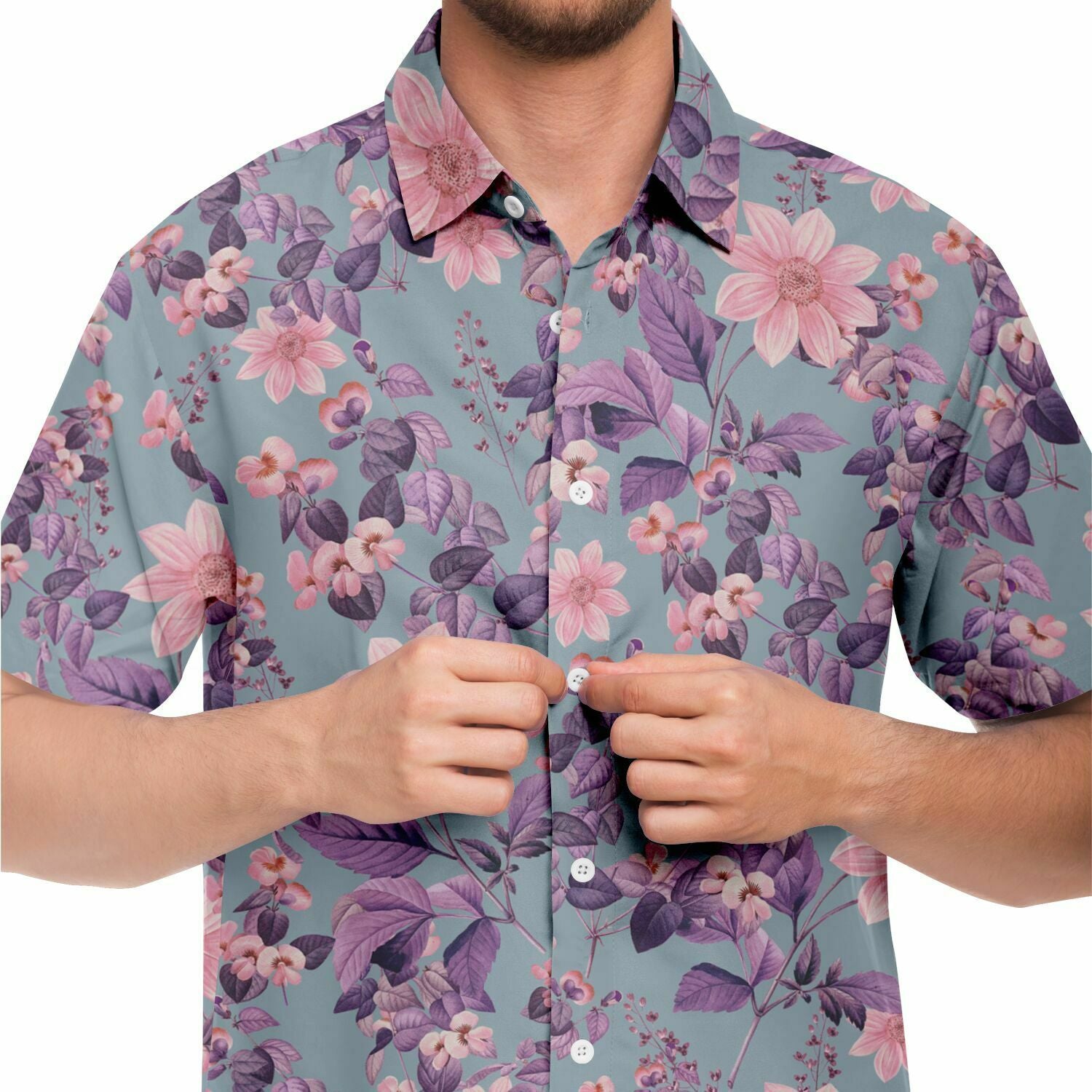 Chemise homme manches courtes à fleurs
