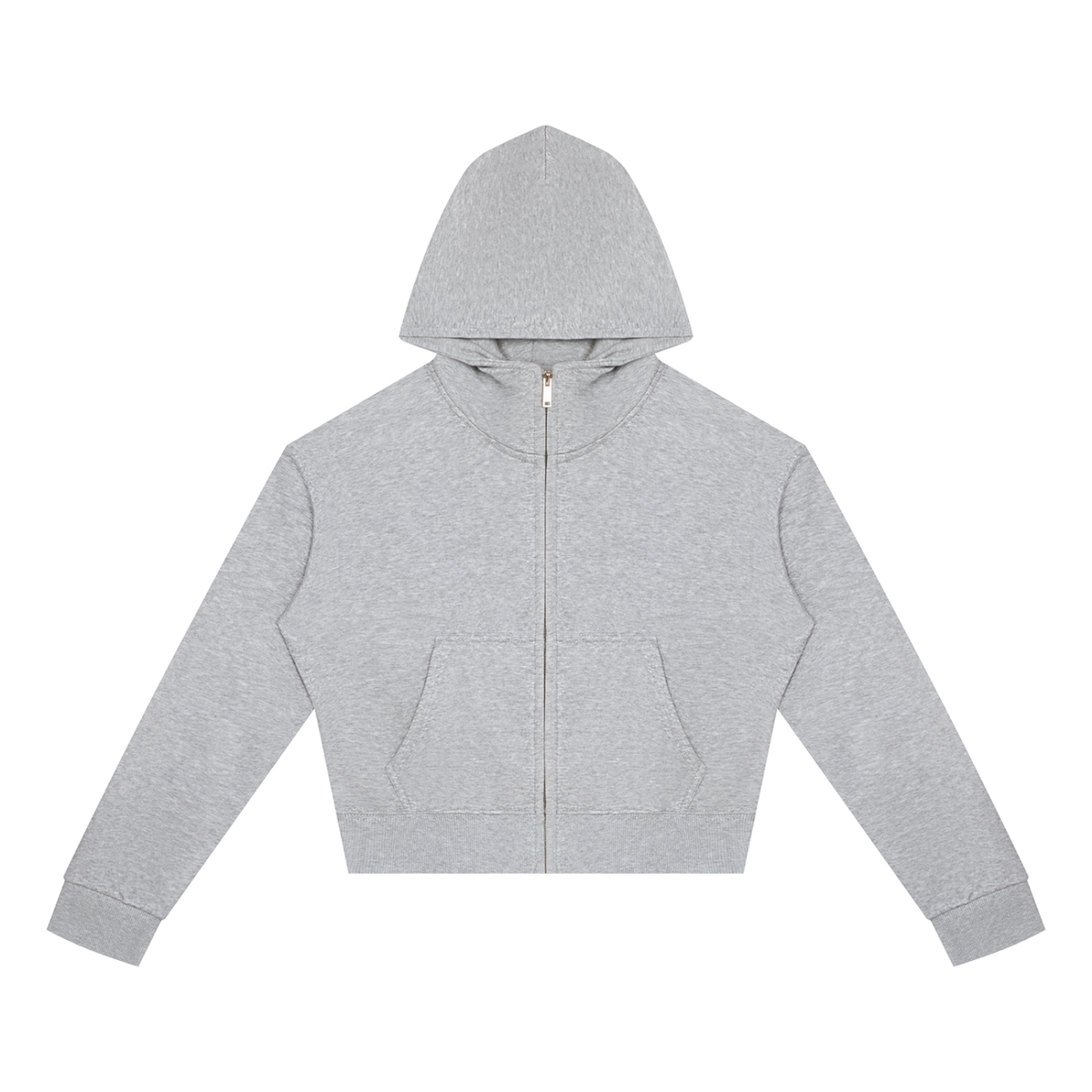Sweat zippé crop top femme original gris chiné, vue de face