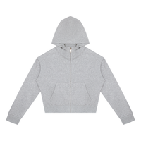 Sweat zippé crop top femme original gris chiné, vue de face