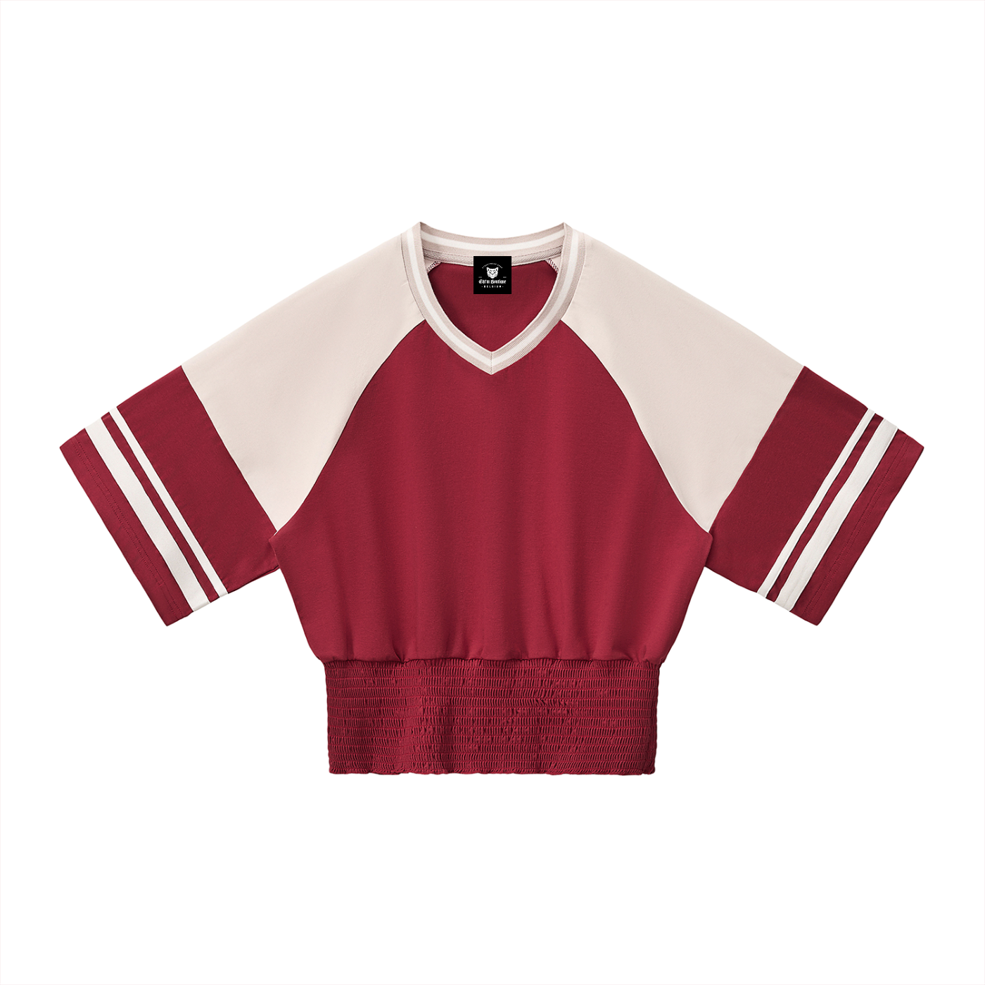 Packshot face du sweat crop raglan original femme rouge / abricot