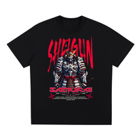 T-shirt oversized noir Shogun Samurai, samouraï mecha rouge et blanc imprimé pleine poitrine