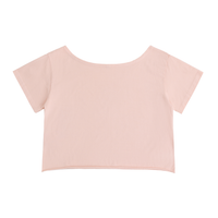 Dos du crop top femme rose poudré - encolure bateau ouverte et longueur courte au-dessus de la taille