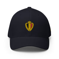 Casquette Flexfit Belgium bleu marine vue de face, écusson belge brodé