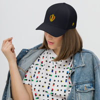 Casquette belge originale Flexfit bleu marine, écusson doré, vue frontale